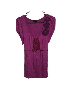 Vintage Georgiou Studio Tunic Top Size Large Purple Floral Empire Waist Y2K